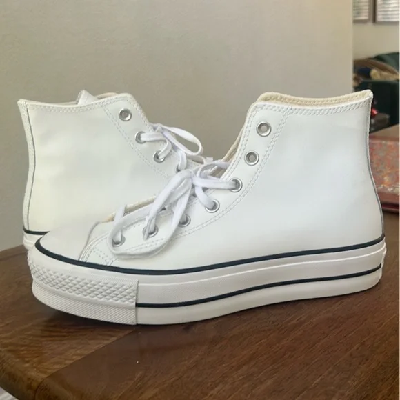 Converse Chuck Taylor All Star Platform White Leather High-Tops NWOT - Picture 13 of 16